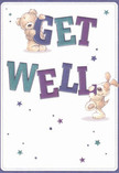 This charming get well card radiates joyful optimism, perfectly suited for brightening spirits in Belsize Park. Two endearing characters-a pastel teddy bear and a lively puppy-spring playfully from the card, each with arms full of hope as they steady the large, radiant letters spelling 'Get Well.' Indigo and teal hues leap against a gentle cream background, infusing the scene with subtle yet unmistakable vibrancy. Scattered stars shimmer in blues and purples, hinting at the magic and optimism sent with every delivery from a local Belsize Park florist. The illustrated fur looks irresistibly soft, and the warmth is palpable, as though these creatures are offering a personal embrace. The mood is one of comfort and encouragement-a mini celebration for anyone in need of healing. Together, card and bouquet become a reassuring message, as heartfelt and genuine as those hand-delivered to friends and families throughout the Belsize Park community.